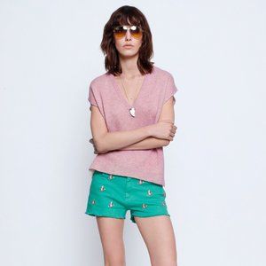 Zadig & Voltaire Kany C Short Sleeve Cashmere Sweater Pink Logo